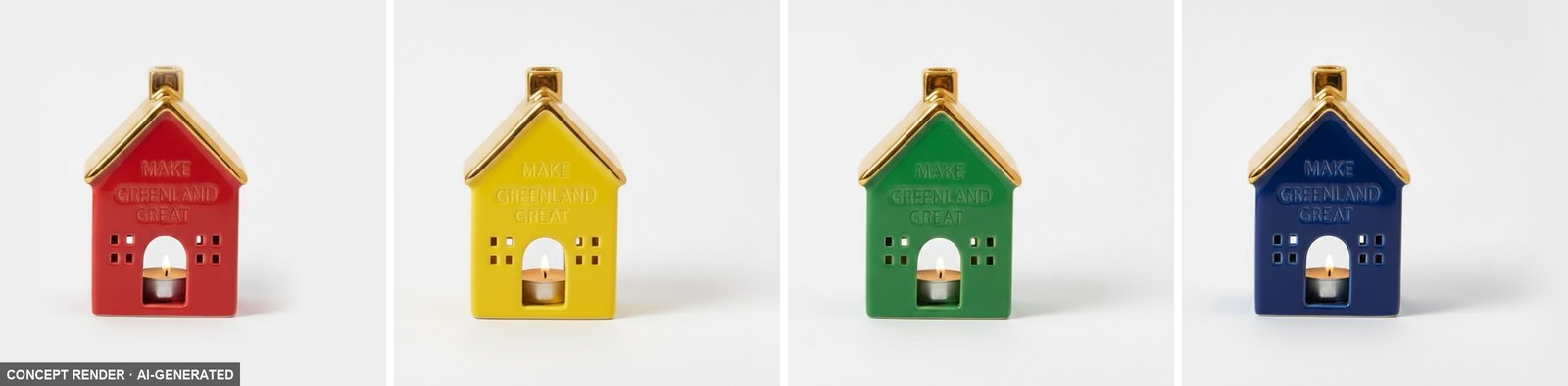 The First Edition Greenland ceramic tealight house in red, yellow, green and blue — concept render